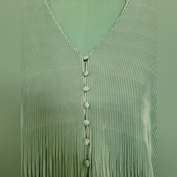 Zara Sea Green Micro Pleated Blouse Long Sleeve Top XL - Picture 10 of 13